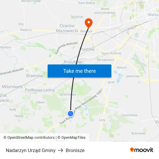 Nadarzyn Urząd Gminy to Bronisze map