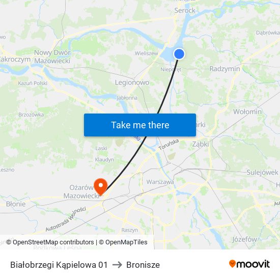 Białobrzegi Kąpielowa to Bronisze map