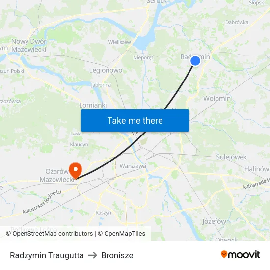 Radzymin Traugutta to Bronisze map