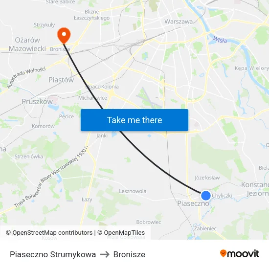 Piaseczno Strumykowa to Bronisze map