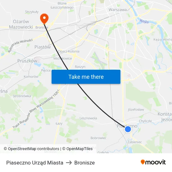 Piaseczno Urząd Miasta to Bronisze map