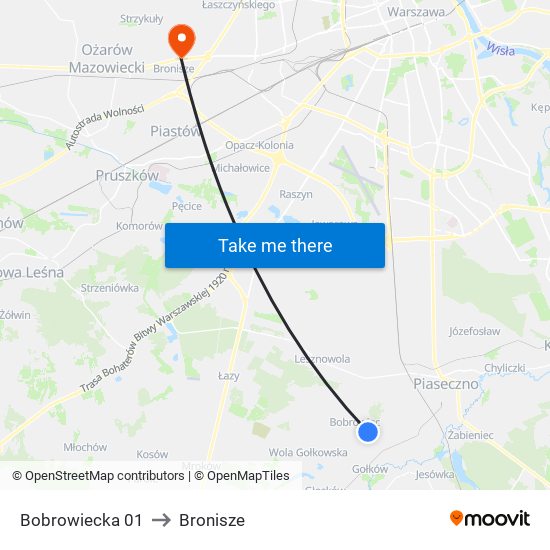 Bobrowiecka to Bronisze map