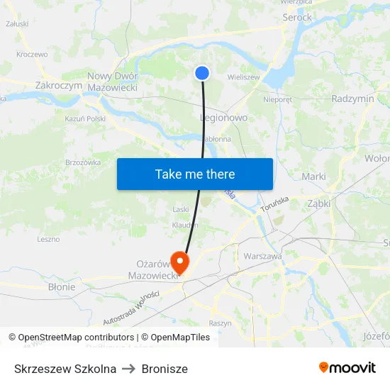 Skrzeszew Szkolna to Bronisze map
