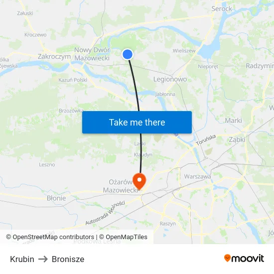Krubin to Bronisze map