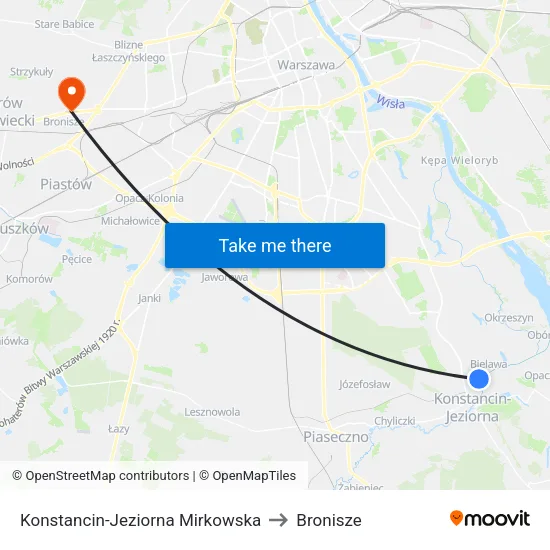 Konstancin-Jeziorna Mirkowska to Bronisze map