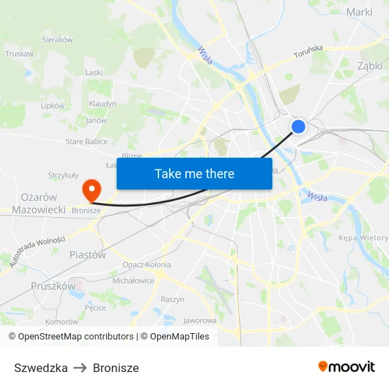 Szwedzka to Bronisze map