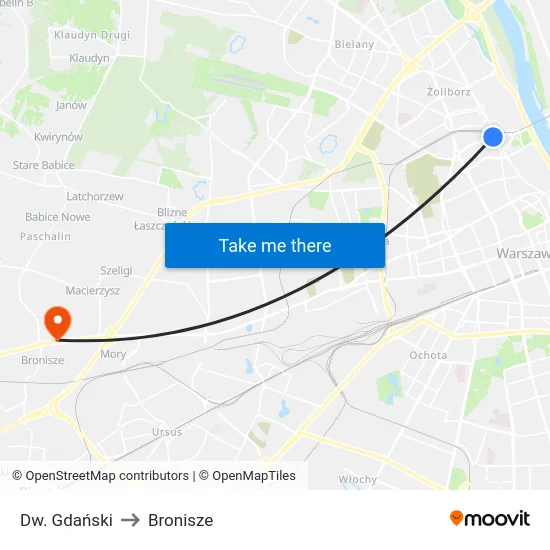 Dw. Gdański to Bronisze map