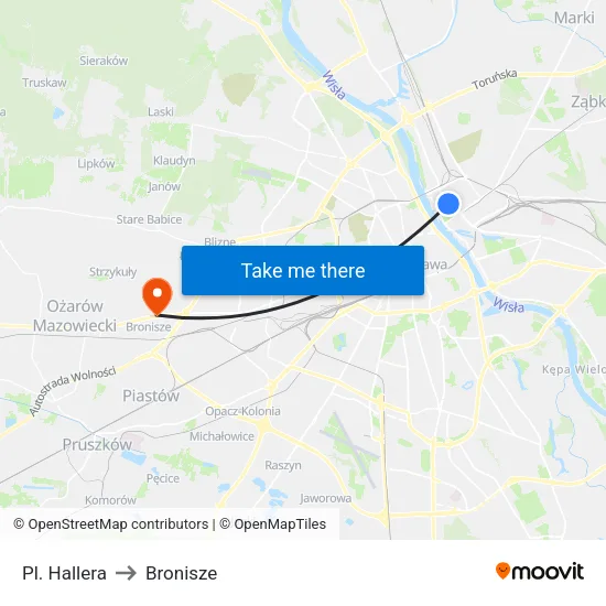 Pl. Hallera to Bronisze map