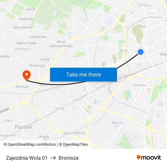 Zajezdnia Wola to Bronisze map