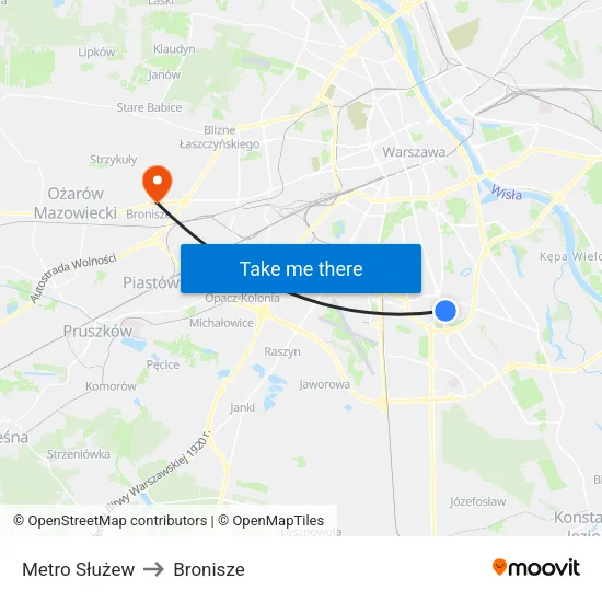 Metro Służew to Bronisze map
