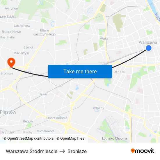 Warszawa Śródmieście to Bronisze map