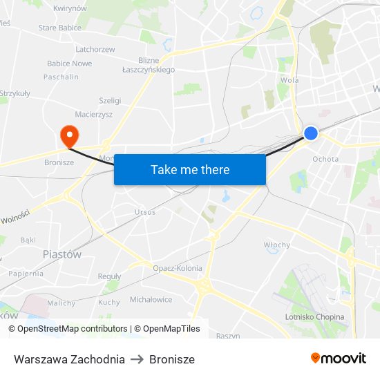 Warszawa Zachodnia to Bronisze map