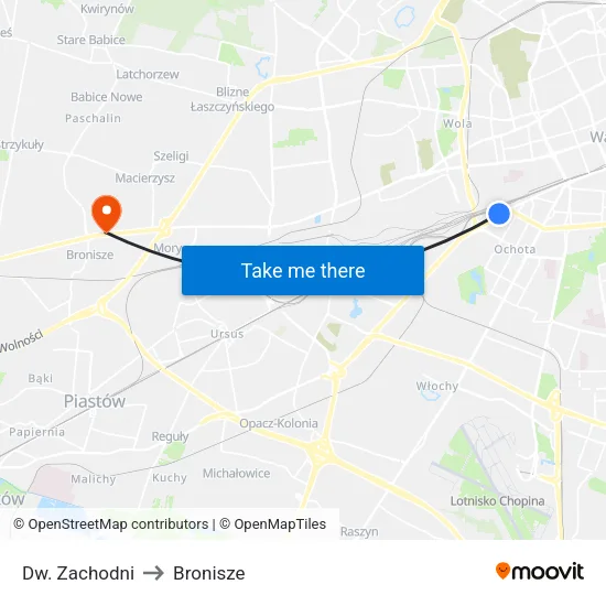 Dw. Zachodni to Bronisze map