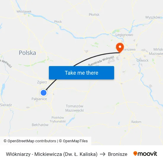 Włókniarzy - Mickiewicza (Dw. Ł. Kaliska) to Bronisze map