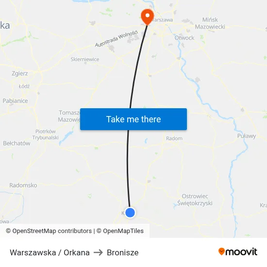 Warszawska / Orkana to Bronisze map