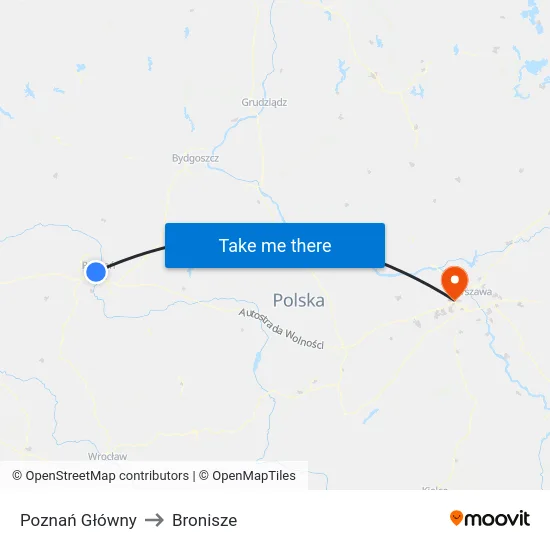 Poznań Główny to Bronisze map