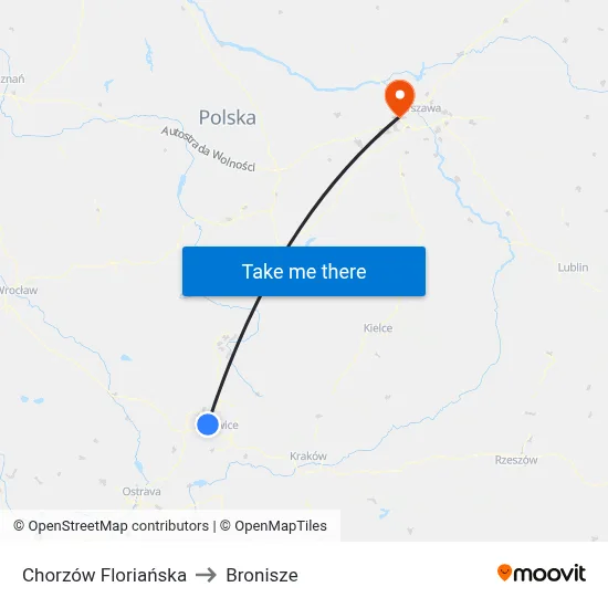 Chorzów Floriańska to Bronisze map