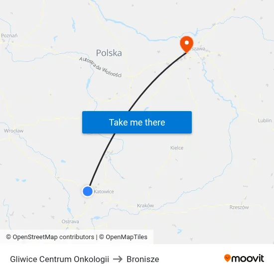 Gliwice Centrum Onkologii to Bronisze map