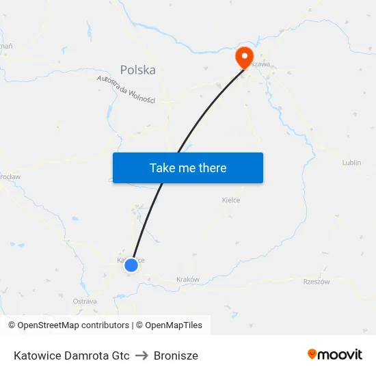 Katowice Damrota Gtc to Bronisze map