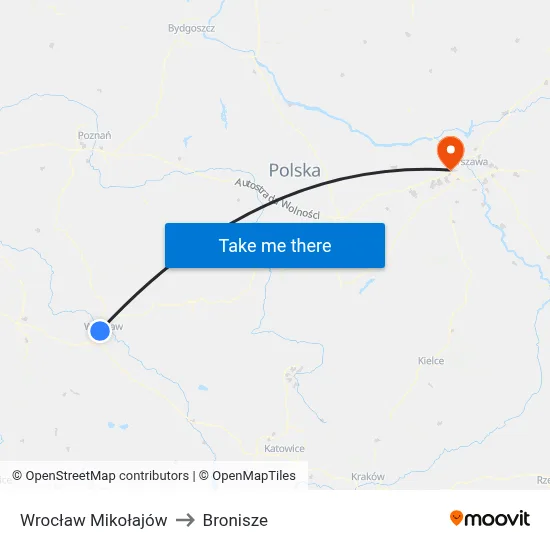 Wrocław Mikołajów to Bronisze map