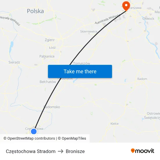 Częstochowa Stradom to Bronisze map