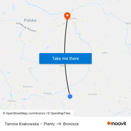Tarnów Krakowska – Planty to Bronisze map