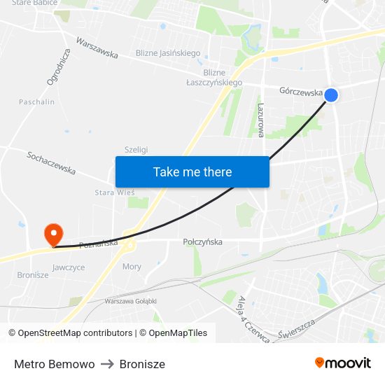 Metro Bemowo to Bronisze map