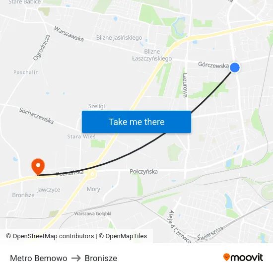 Metro Bemowo to Bronisze map