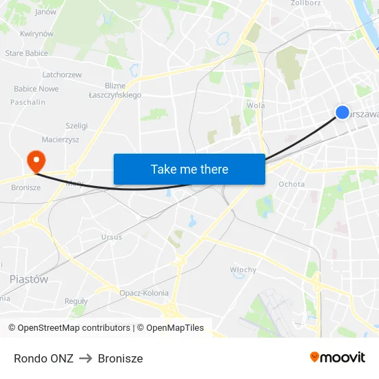 Rondo ONZ to Bronisze map