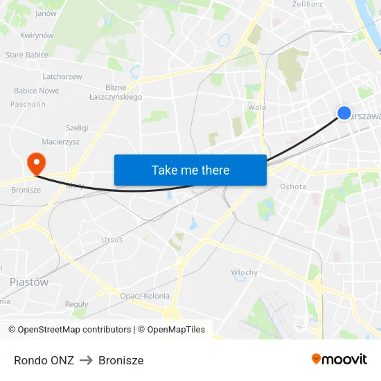 Rondo ONZ to Bronisze map