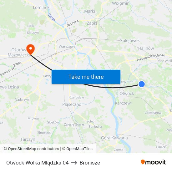 Otwock Wólka Mlądzka to Bronisze map