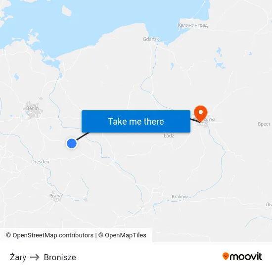 Żary to Bronisze map
