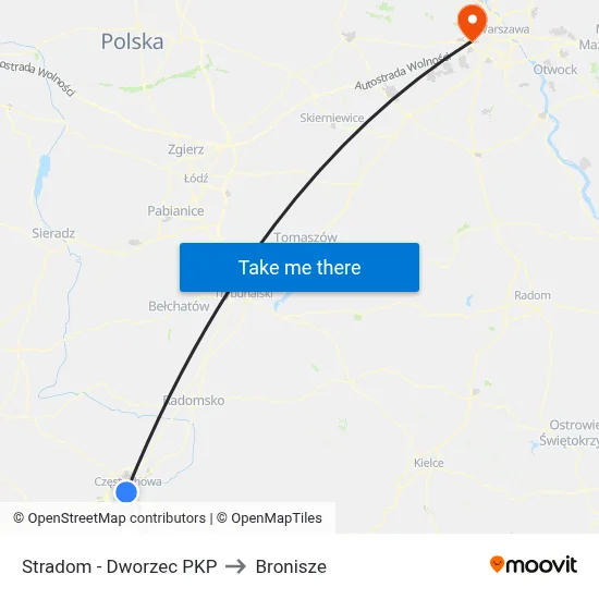 Stradom - Dworzec PKP to Bronisze map
