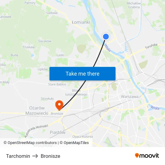 Tarchomin to Bronisze map