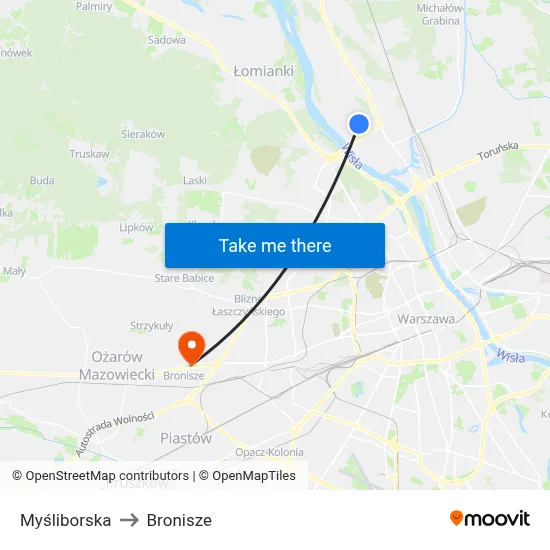 Myśliborska to Bronisze map