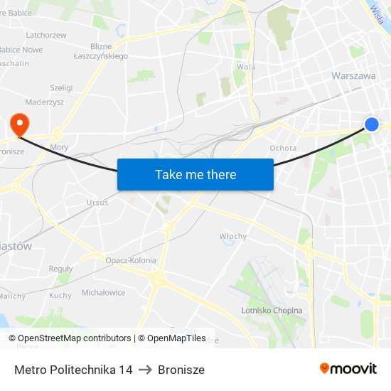 Metro Politechnika to Bronisze map