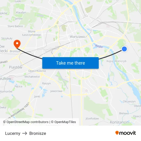 Lucerny to Bronisze map