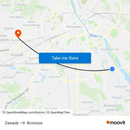 Zawady to Bronisze map