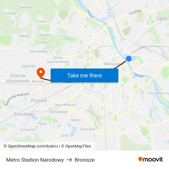 Metro Stadion Narodowy to Bronisze map