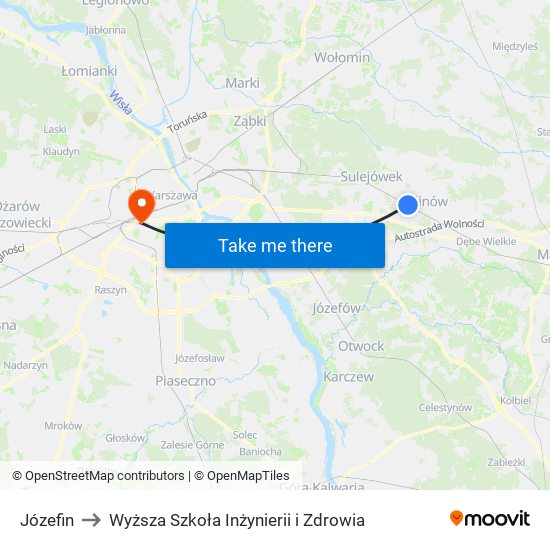 Józefin to Wyższa Szkoła Inżynierii i Zdrowia map