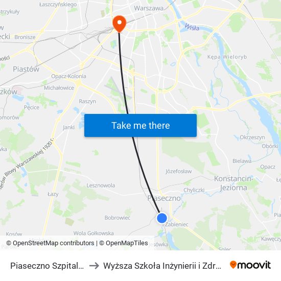 Piaseczno Szpital 02 to Wyższa Szkoła Inżynierii i Zdrowia map