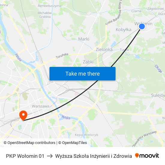 PKP Wołomin 01 to Wyższa Szkoła Inżynierii i Zdrowia map