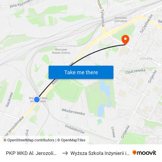 PKP WKD Al. Jerozolimskie 06 to Wyższa Szkoła Inżynierii i Zdrowia map