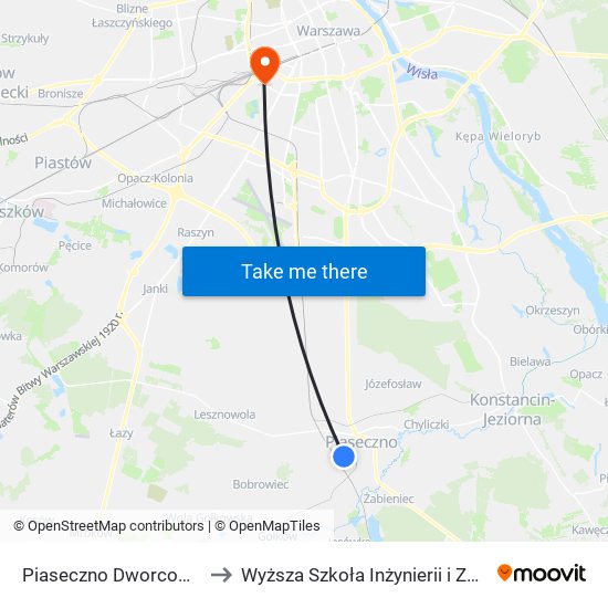 Piaseczno Dworcowa to Wyższa Szkoła Inżynierii i Zdrowia map