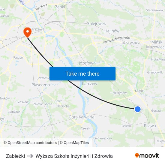 Zabieżki to Wyższa Szkoła Inżynierii i Zdrowia map