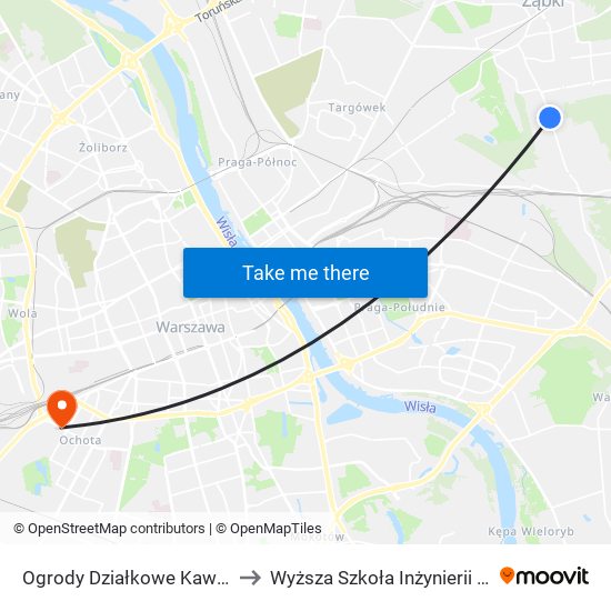 Ogrody Działkowe Kawęczyn 01 to Wyższa Szkoła Inżynierii i Zdrowia map