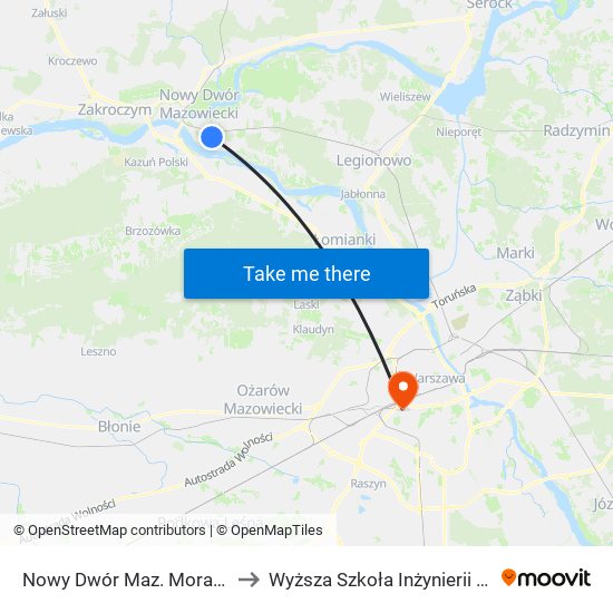 Nowy Dwór Maz. Morawicza 01 to Wyższa Szkoła Inżynierii i Zdrowia map