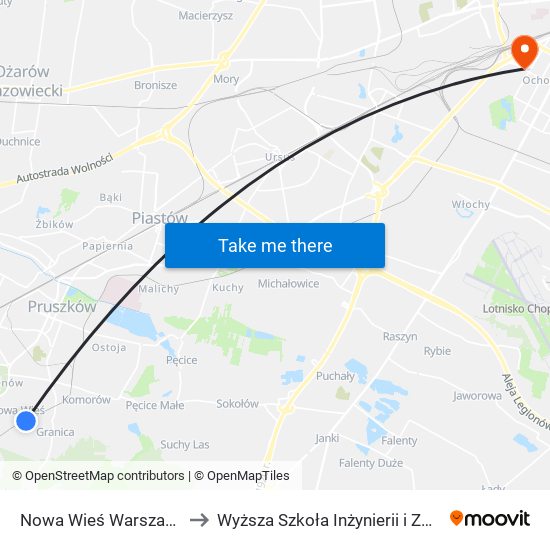 Nowa Wieś Warszawska to Wyższa Szkoła Inżynierii i Zdrowia map