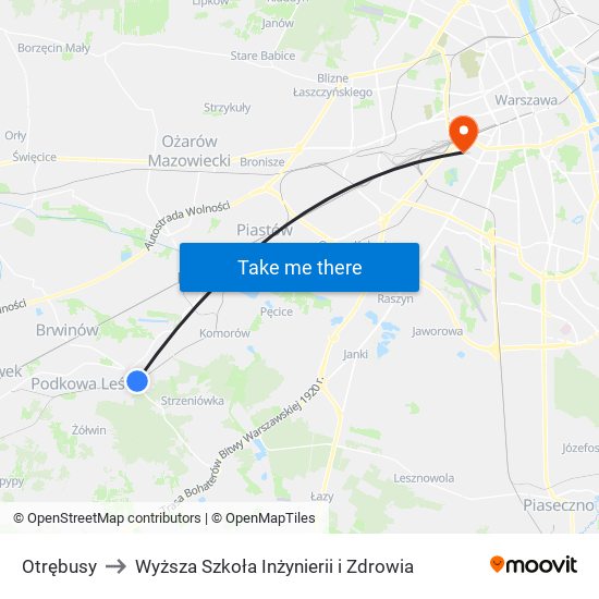 Otrębusy to Wyższa Szkoła Inżynierii i Zdrowia map