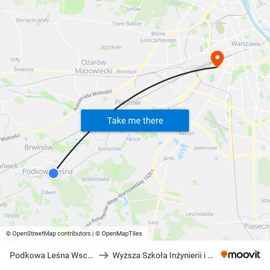 Podkowa Leśna Wschodnia to Wyższa Szkoła Inżynierii i Zdrowia map